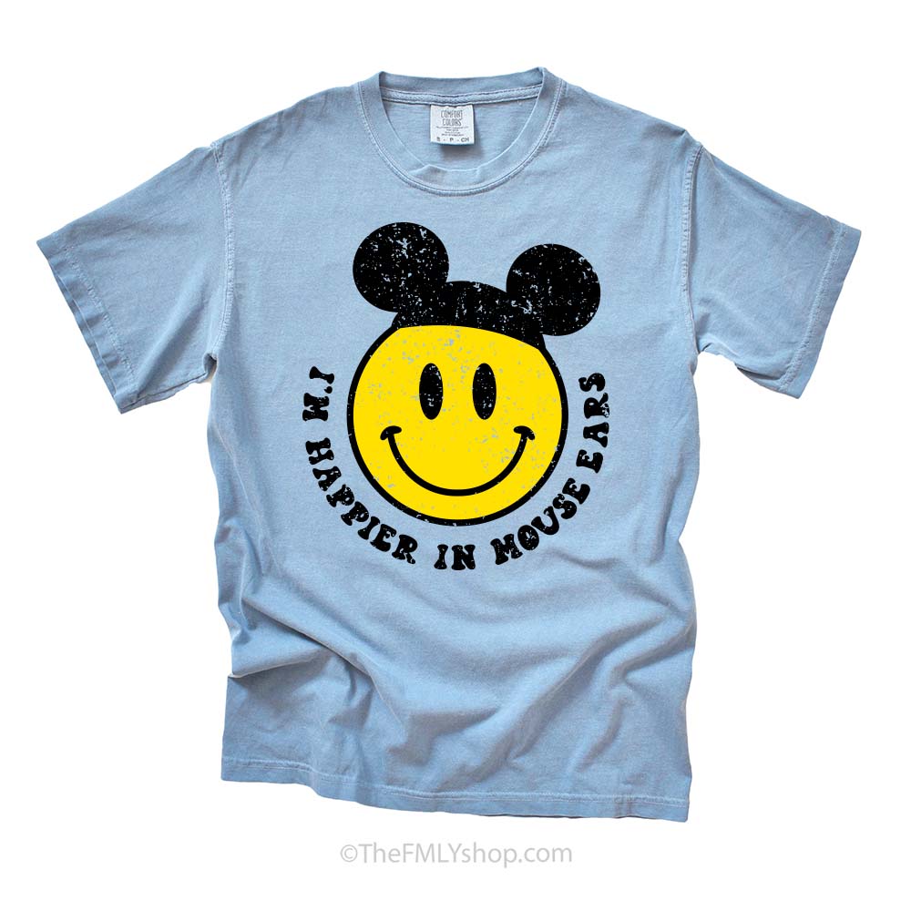 I'm Happier in Mouse Ears Smiley Face in Mickey Ears Unisex Tee– THE FMLY  SHOP