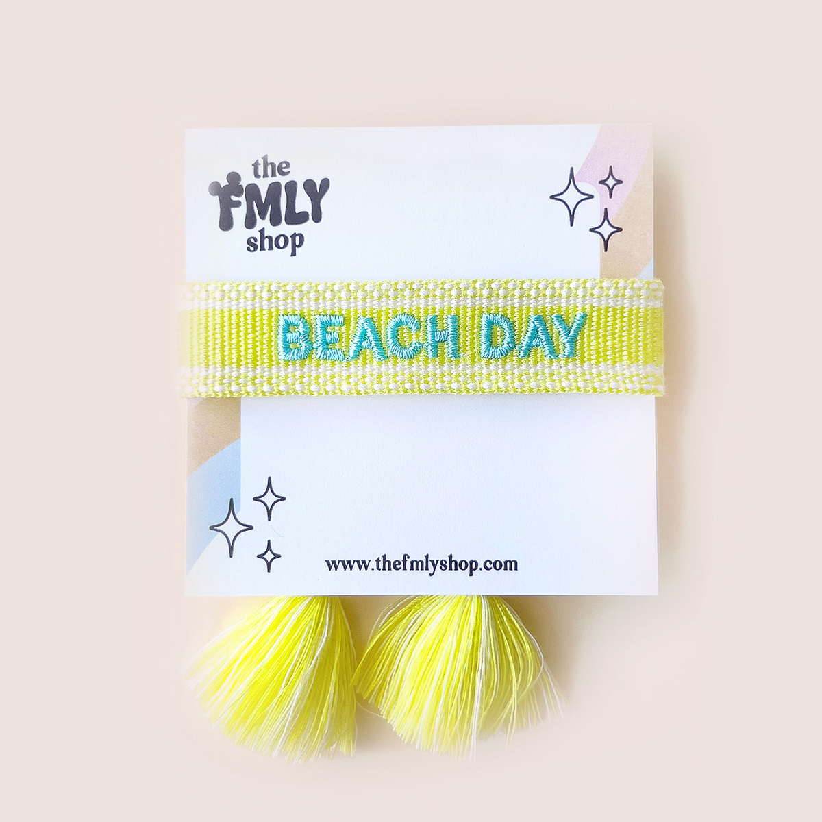 Woven Tassel Bracelet, Beach Day, Yellow, Turquoise, Gift, Packaging