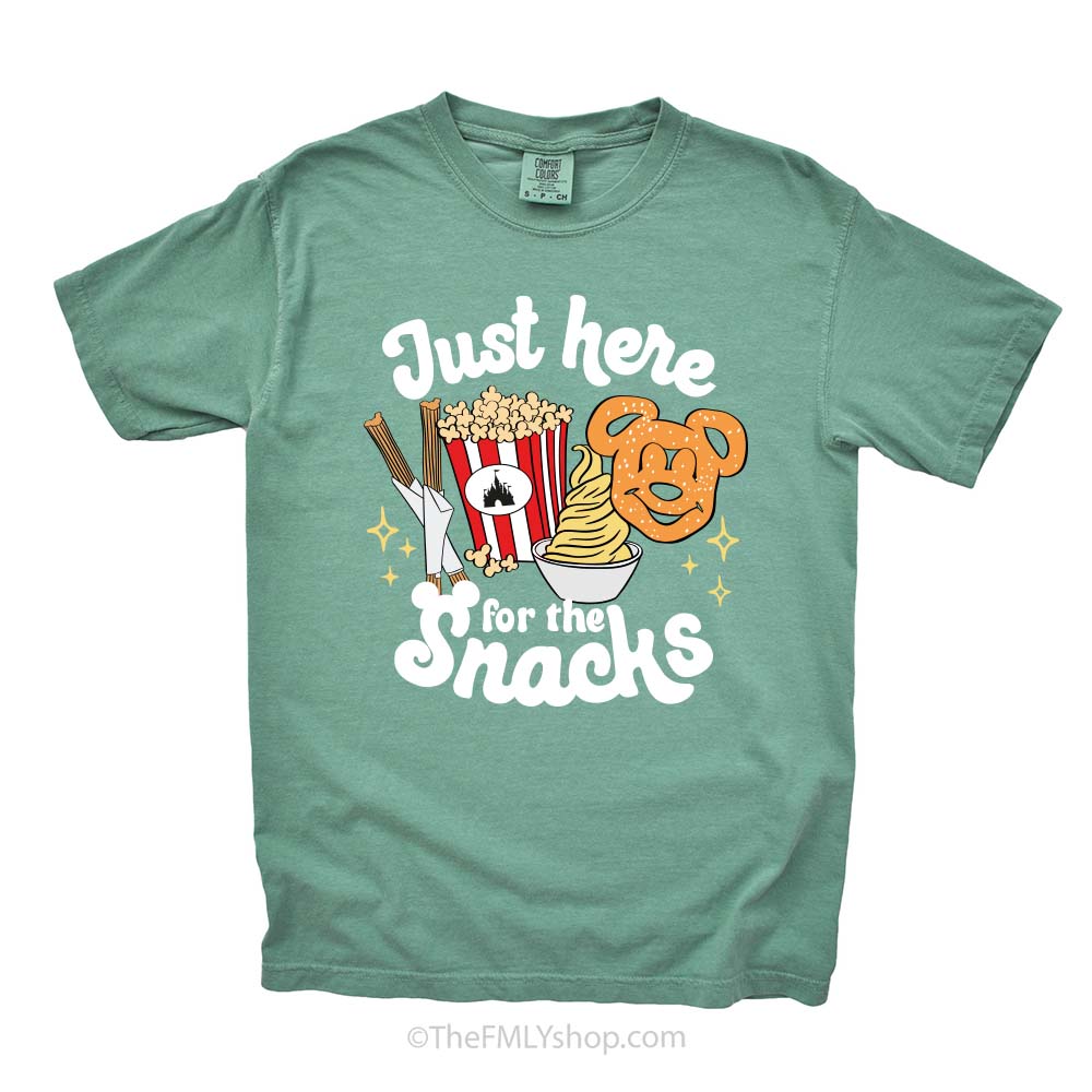 disney-parks-fan-t-shirt-green-with-just-here-for-the-snacks-embroidery